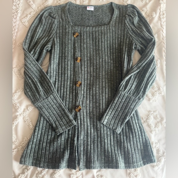 Gray Ribbed Button-Up Sweater - Picture 1 of 1